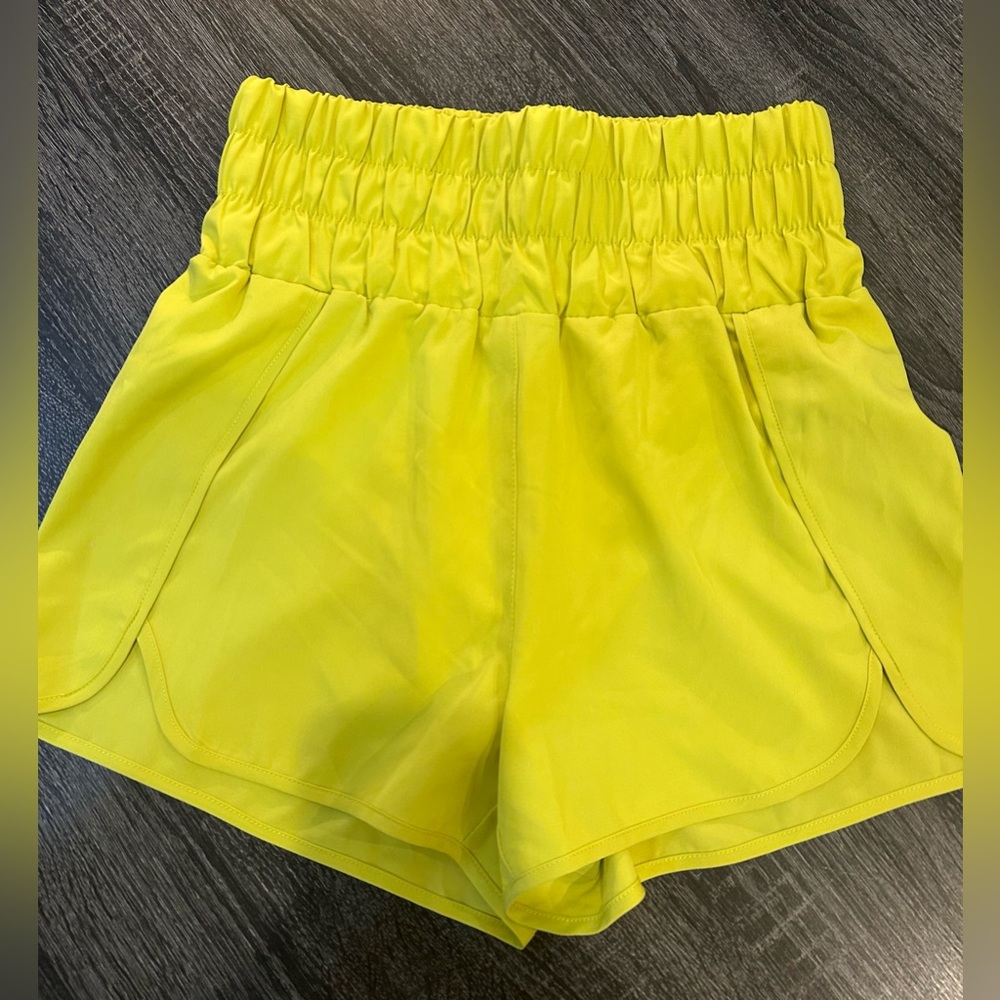 High-Waist Chartreuse Athletic Shorts with Elastic Waist